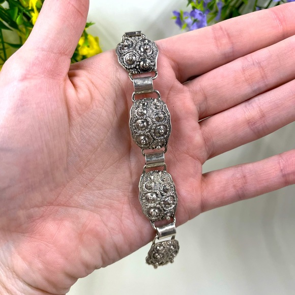Antique 925 Sterling Silver Gothic Style Bracelet 7.5 Inches Long - Picture 5 of 9
